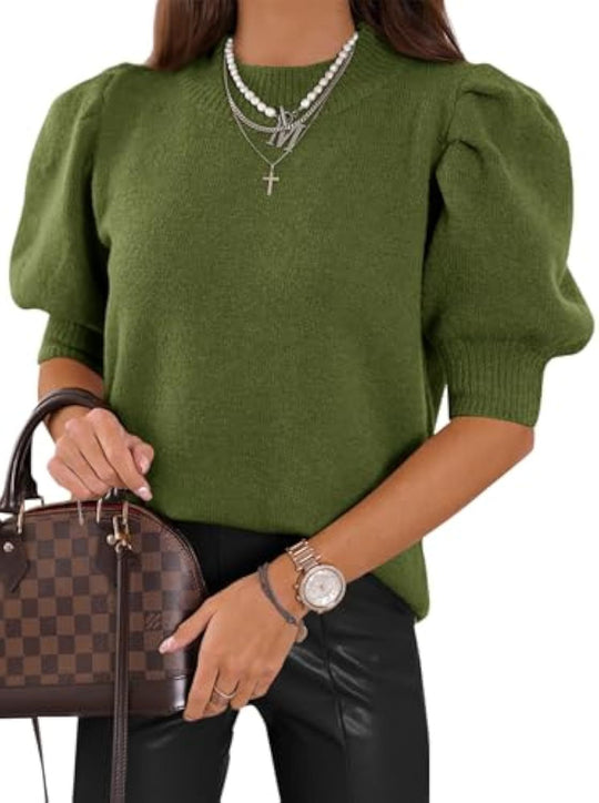 Damen Kurzgeschnitteter Feinstrickpullover mit Puffärmeln und Rippbündchen Shop Nory