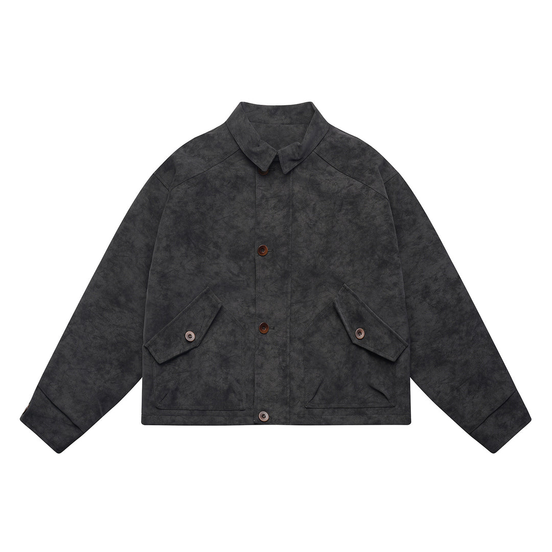 Herren Kurz geschnittener Suede‑Optik Blouson mit aufgesetzten Klappentaschen und Hemdkragen Shop Nory