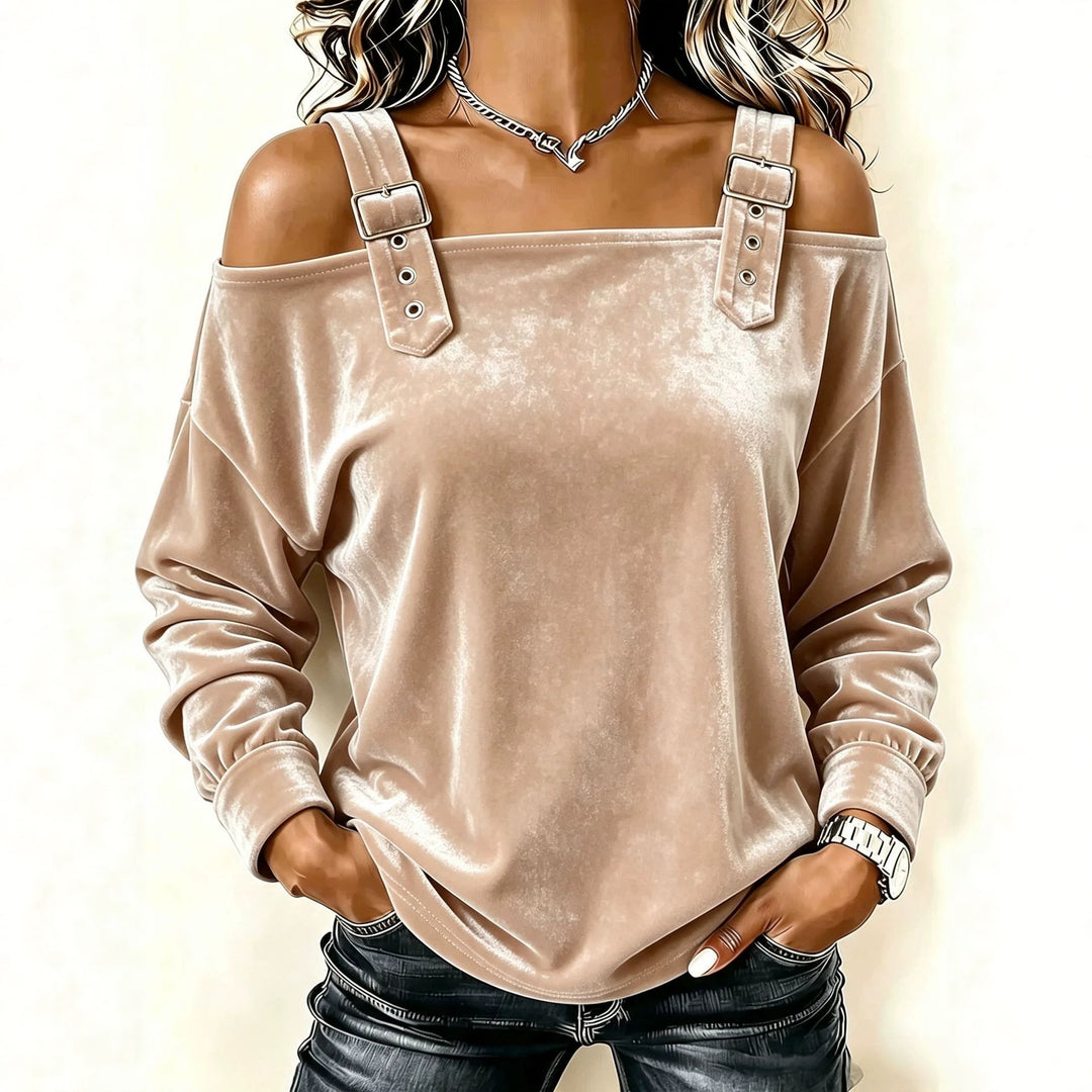 Damen Schulterfreies Samtshirt mit verstellbaren Gurt‑Trägern und lässiger Oversize‑Passform Shop Nory