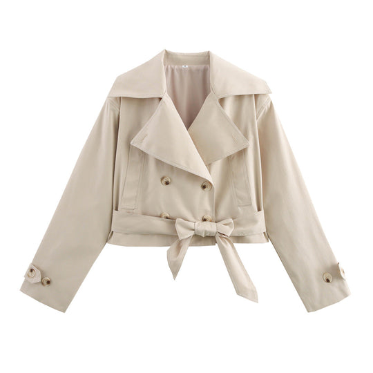 Damen kurze Trenchjacke mit eleganter Taillierung und praktischen Taschen