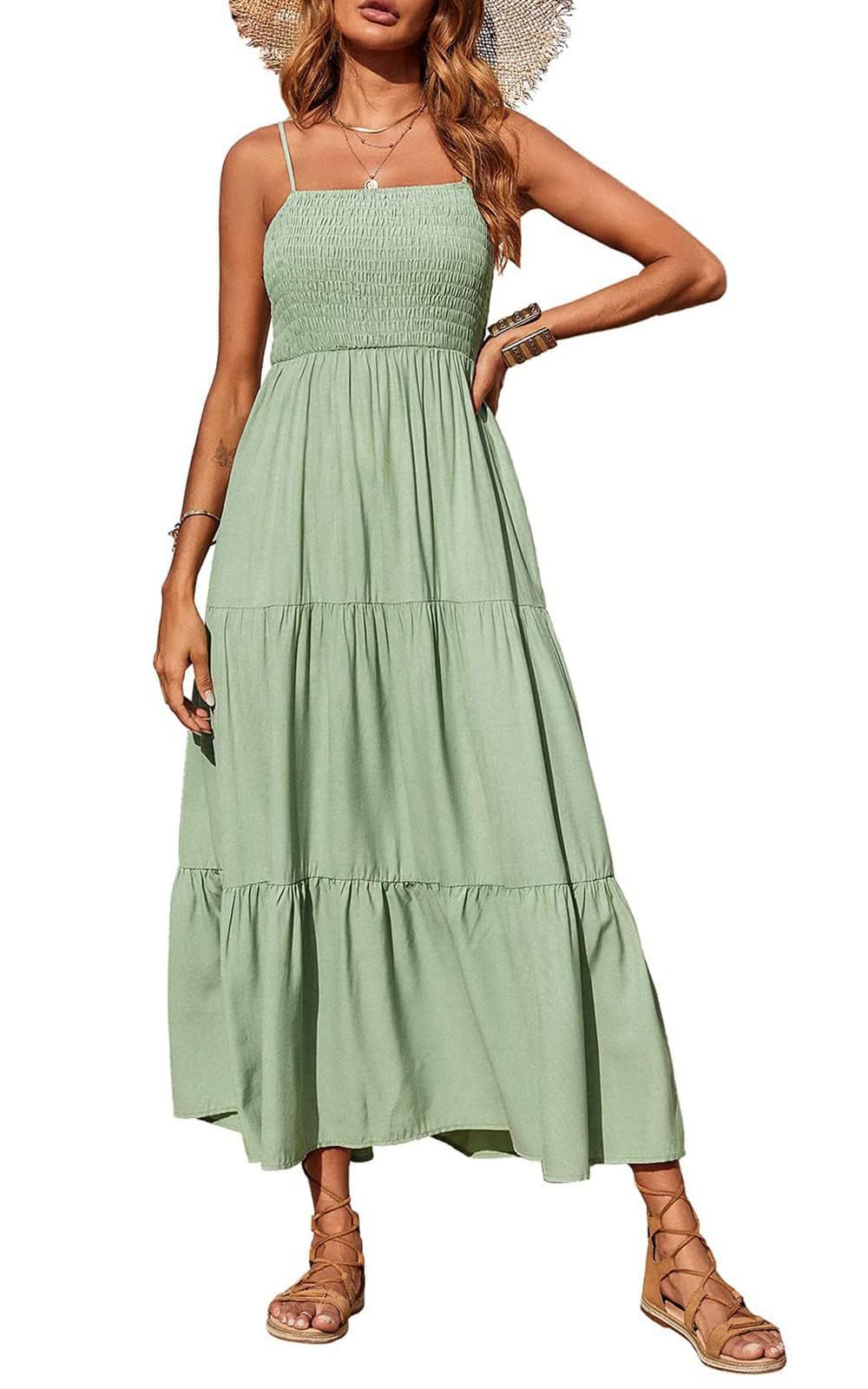 Damen Maxikleid mit verstellbaren Trägern und Rüschen