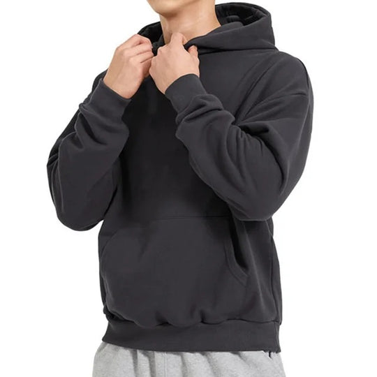 Herren nan schwerer Kapuzenpullover im Boxy-Cut mit Kängurutasche, geripptem Saum und angerauter Innenseite Shop Nory