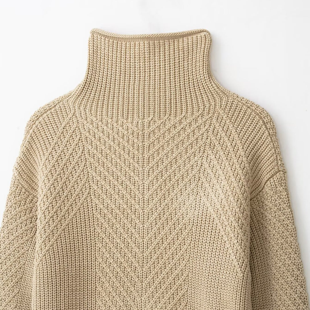 Damen Grobstrick-Pullover mit halbem Reißverschluss und hohem Stehkragen Shop Nory