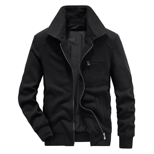 Herren texturierte Strick-Übergangsjacke mit Stehkragen und Reißverschluss Shop Nory