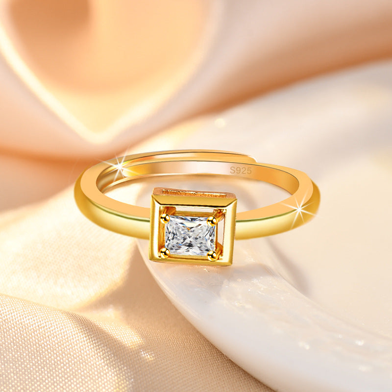 Damen eleganter Verlobungsring mit quadratischem Zirkonia-Besatz Shop Nory