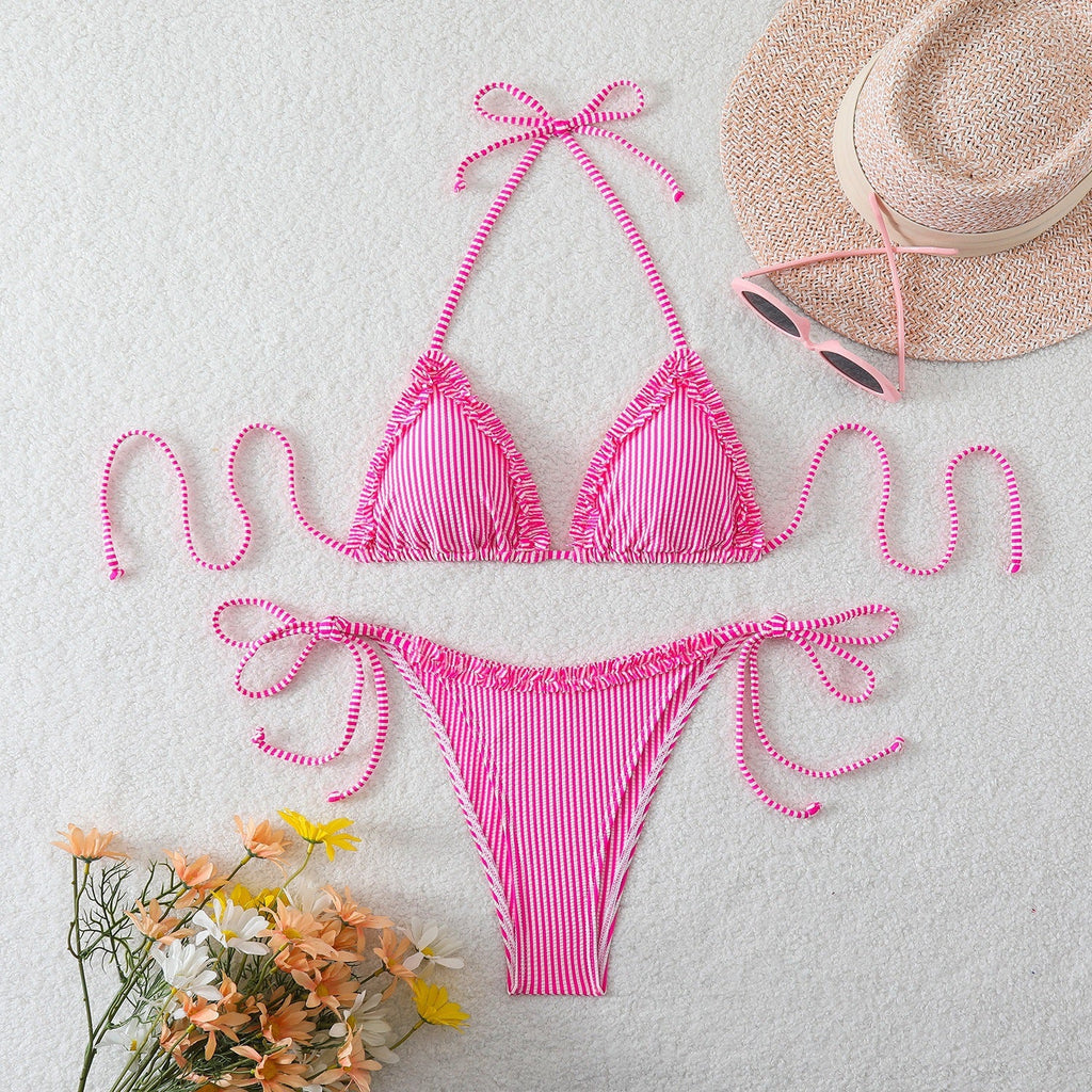 Damen Triangel-Bikini mit Raffungen und verstellbaren BindShopnoryändern