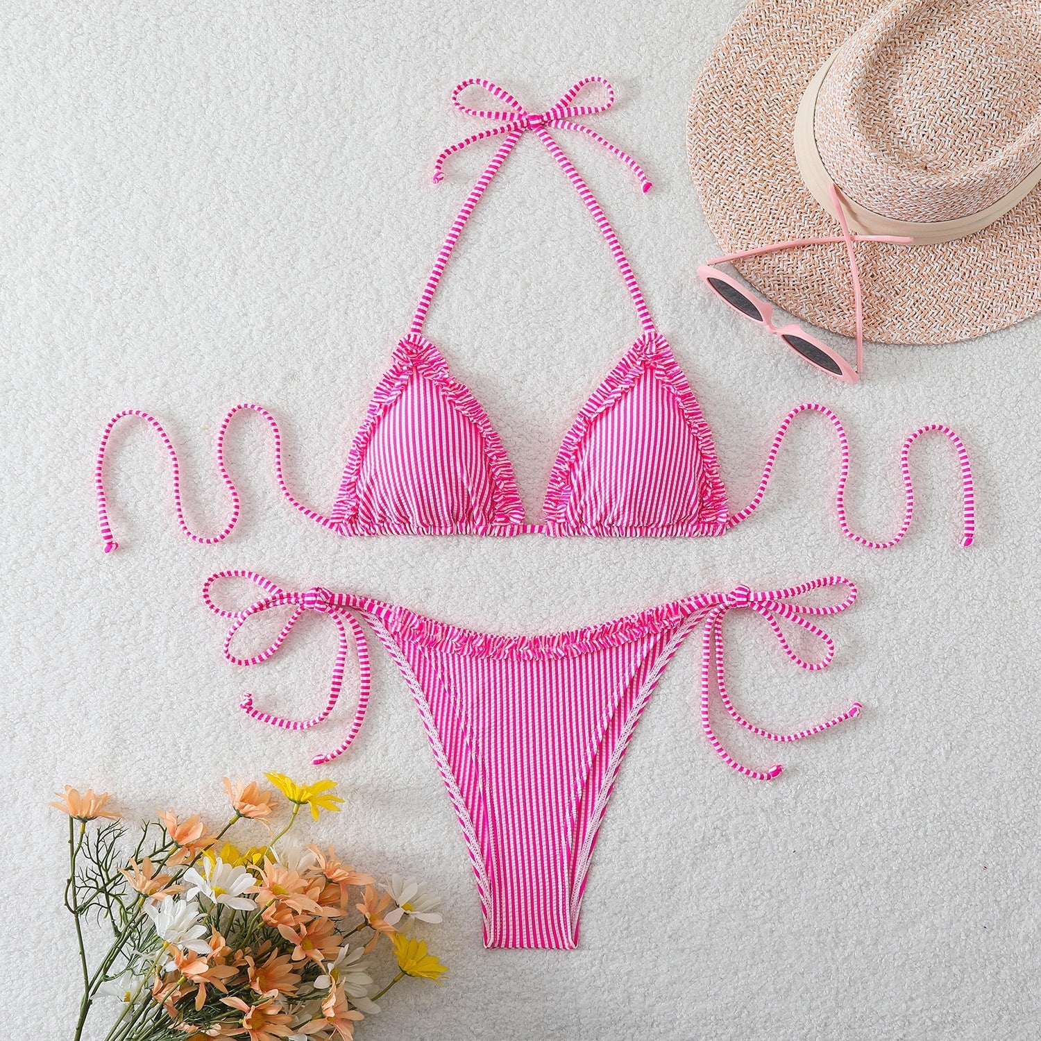 Damen Triangel-Bikini mit Raffungen und verstellbaren BindShopnoryändern