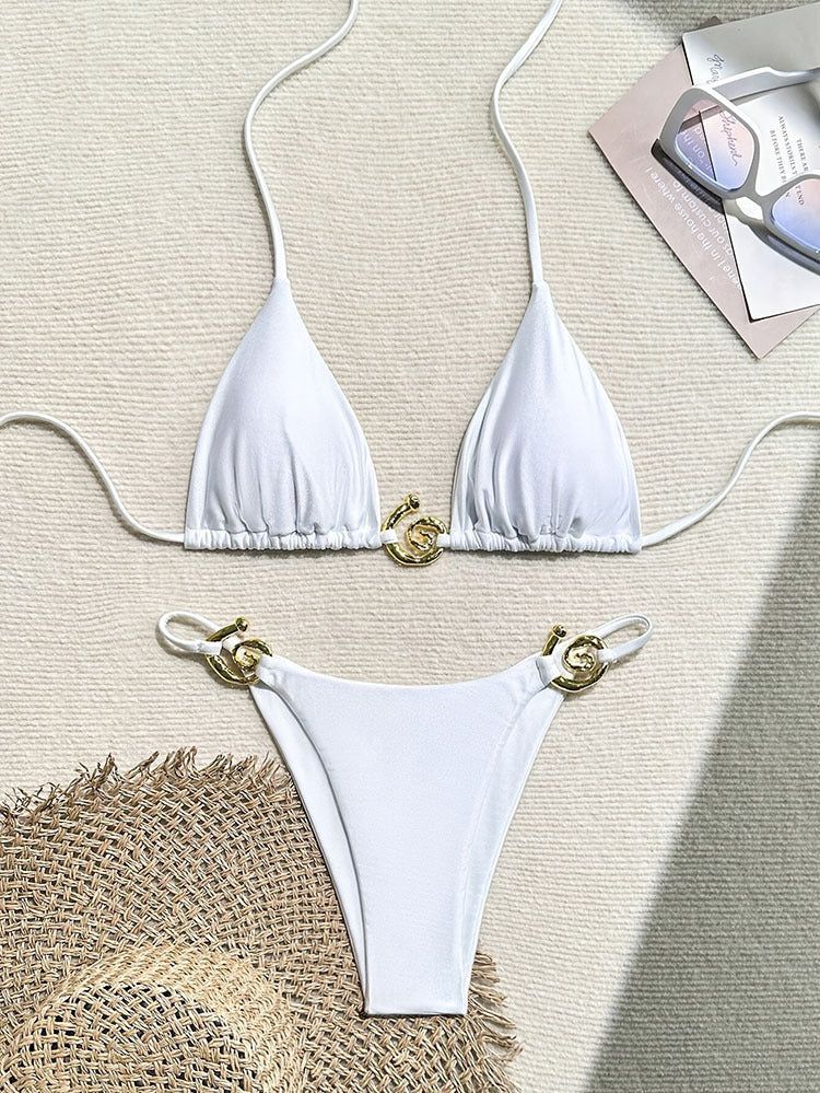 Damen Triangel-Bikini mit luxuriösen Kettenakzenten