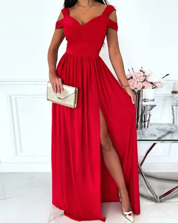 Damen Maxikleid mit charmantem Ausschnitt und asymmetrischem Schlitz