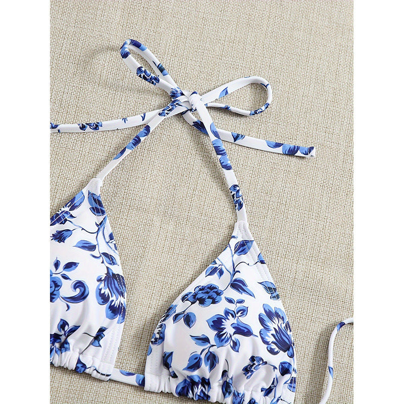 Damen Triangel-Bikini-Set mit floralem Muster und leichtem Überwurf