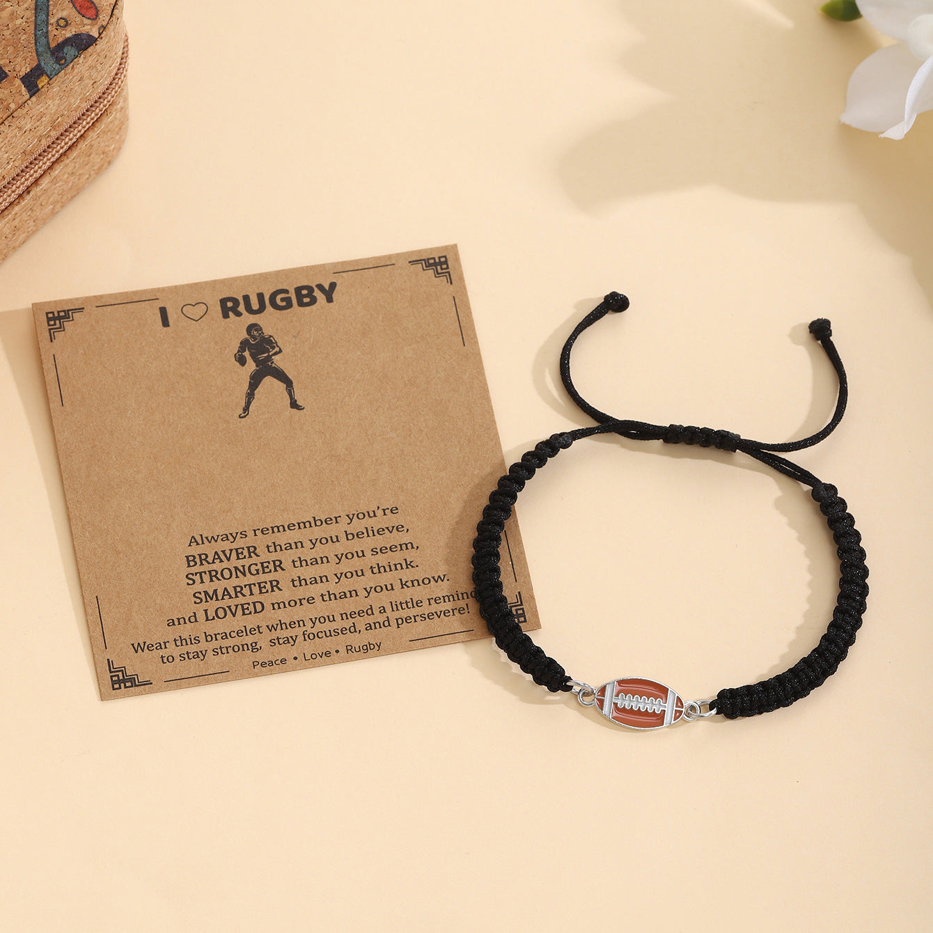 Damenarmband mit Rugby-Motiv und inspirierendem Spruch Shop Nory