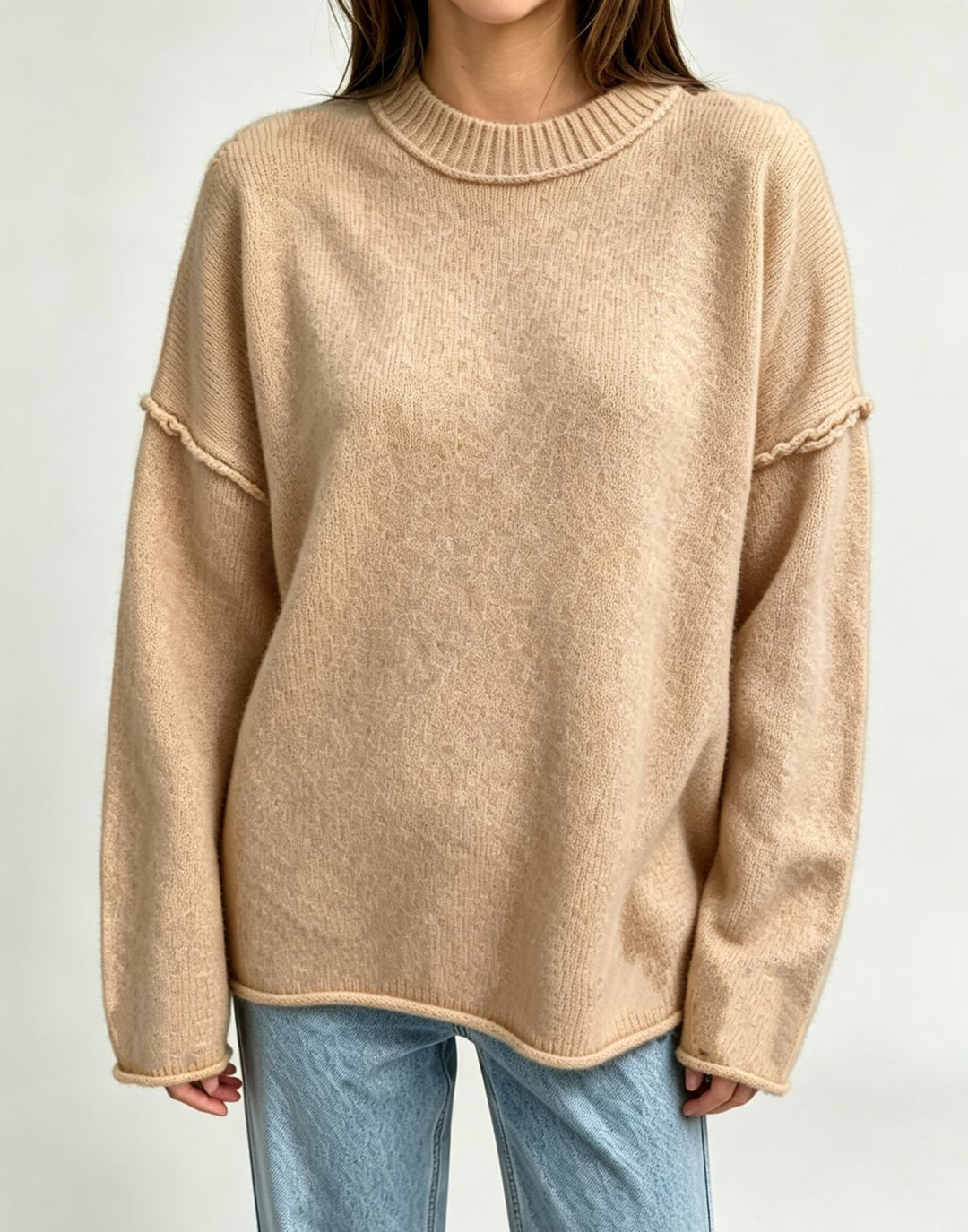 Damen Oversize-Boxy-Pullover mit kurzem Stehkragen und dekorativer Kantennaht Shop Nory