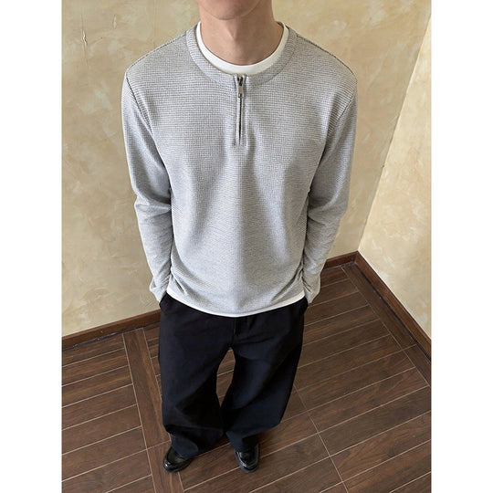 Herren Strukturiertes Langarm-Pullover mit halbem Reißverschluss und Kontrastbesatz Shop Nory