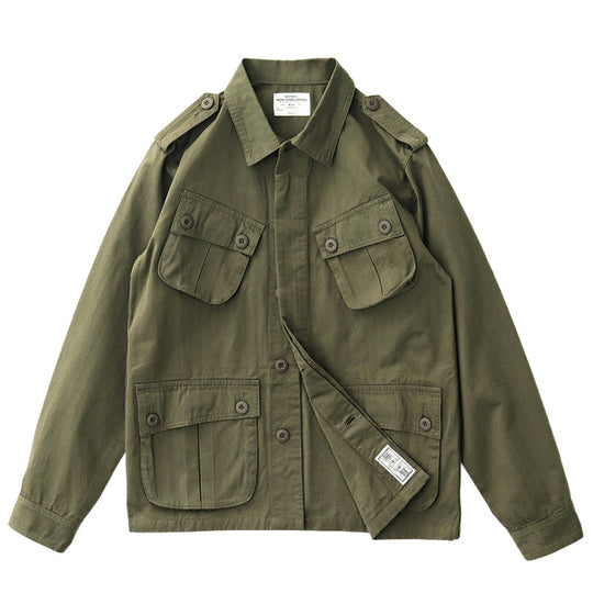 Herren Militärinspirierte Feldjacke mit aufgesetzten Pattentaschen und Schulterklappen Shop Nory