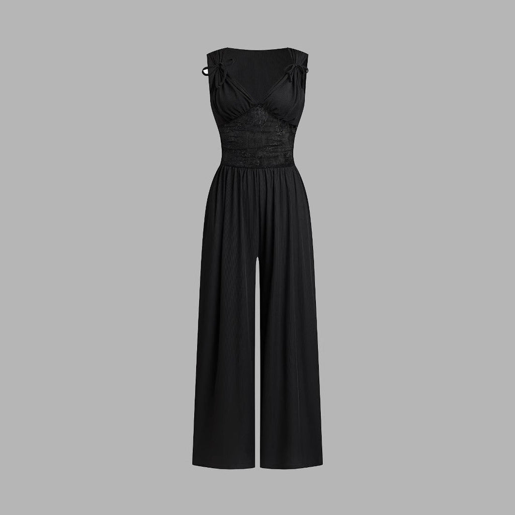 Damen eleganter Jumpsuit mit verstellbaren Trägern und weiten Beinen Shopnory