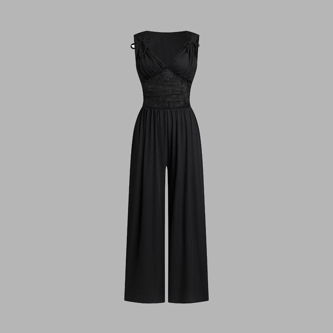 Damen eleganter Jumpsuit mit verstellbaren Trägern und weiten Beinen Shopnory