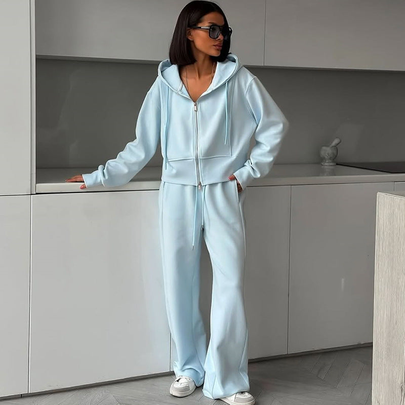 Damen lässiges Set aus cropped Hoodie und weitem Jogginghose