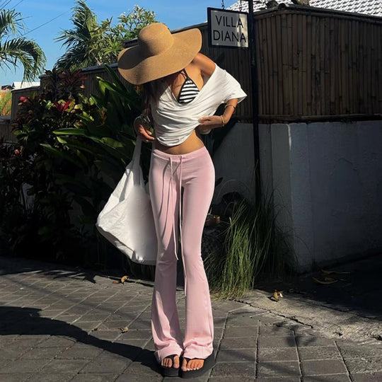 Damen nan ausgestellte Loungehose mit Bindekordel, hohem Komfortbund und weichem Jerseyfall Shop Nory