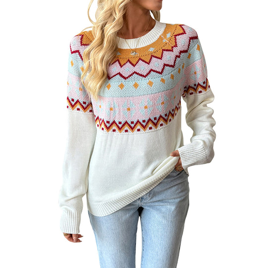 Damen Gemusterter Strickpullover mit Rundhalsausschnitt und Fair-Isle-Motiv Shop Nory