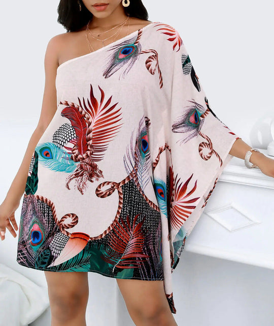 Damen asymmetrisches Mini-Kleid mit grafischem Aufdruck