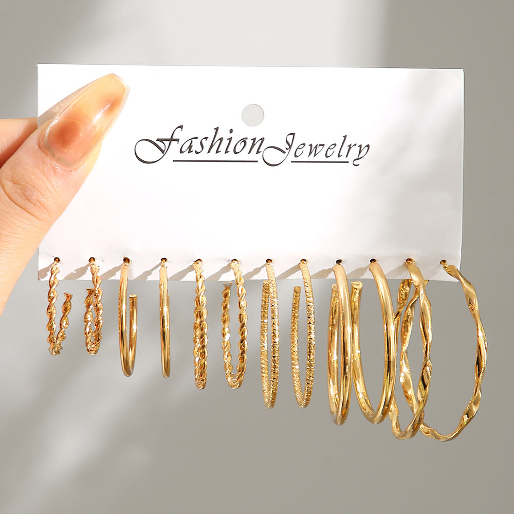 Damen Creolen Ohrringe Set mit verschiedenen strukturierten Designs Shop Nory