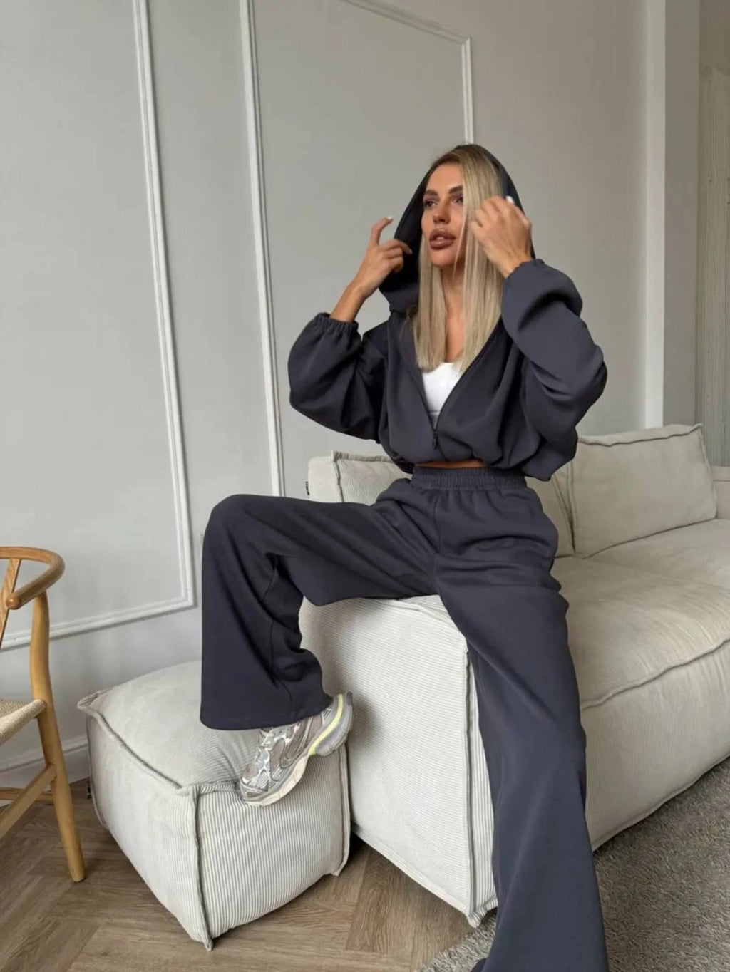 Damen lässiges Lounge-Set mit Hoodie und weiten Hosen