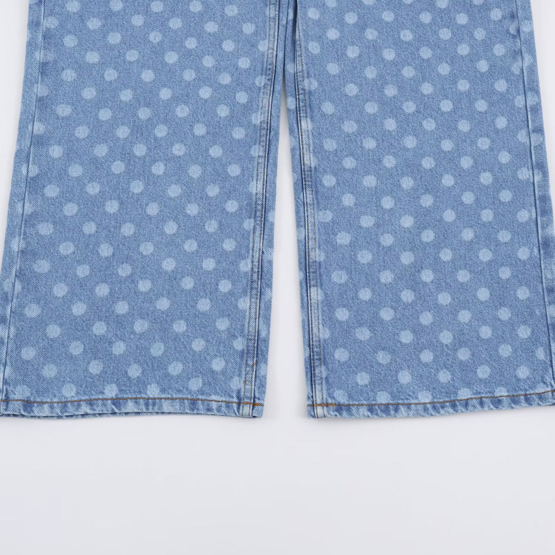 Damen Kurzgeschnittene Weitbein-Jeans mit Tupfenmuster und hoher Taille Shop Nory