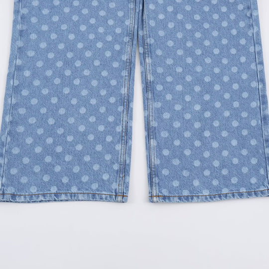 Damen Kurzgeschnittene Weitbein-Jeans mit Tupfenmuster und hoher Taille Shop Nory