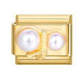 Feiner Italienischer Charm mit Zuchtperlen und Dekorativem Banddetail