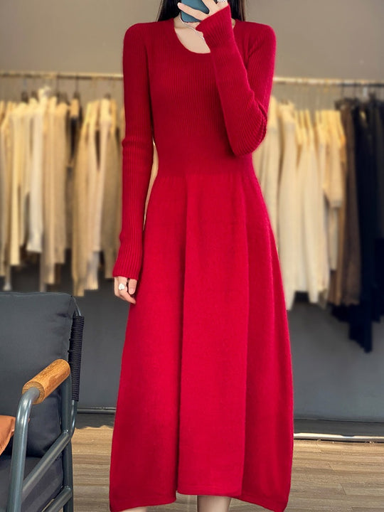 Damen Langärmeliges Midikleid aus Feinstrick mit taillierter A‑Linien‑Silhouette Shop Nory