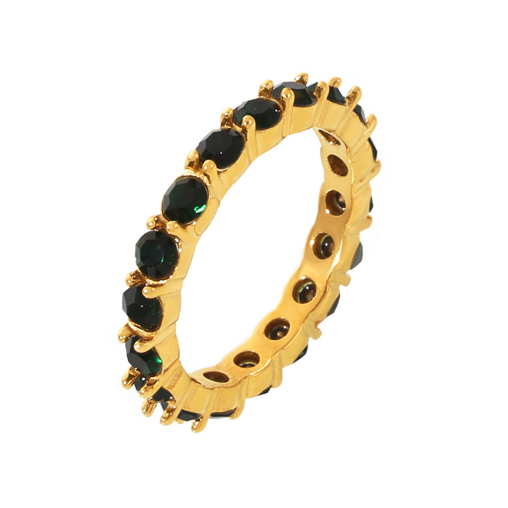 Damen Edelstahlring mit funkelnden, schwarzen Glassteinen Shop Nory