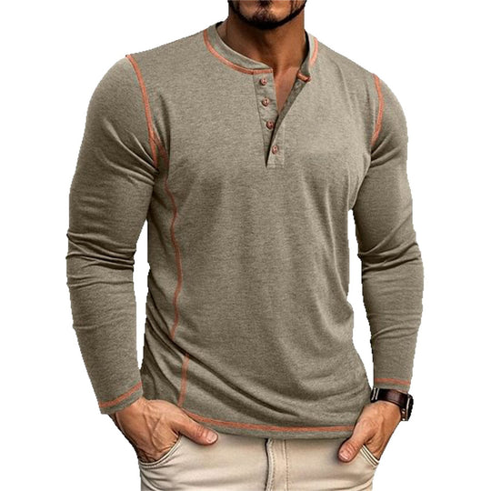 Herren Elastisches Langarm-Henley-Shirt mit Kontrastnähten und Knopfleiste EB