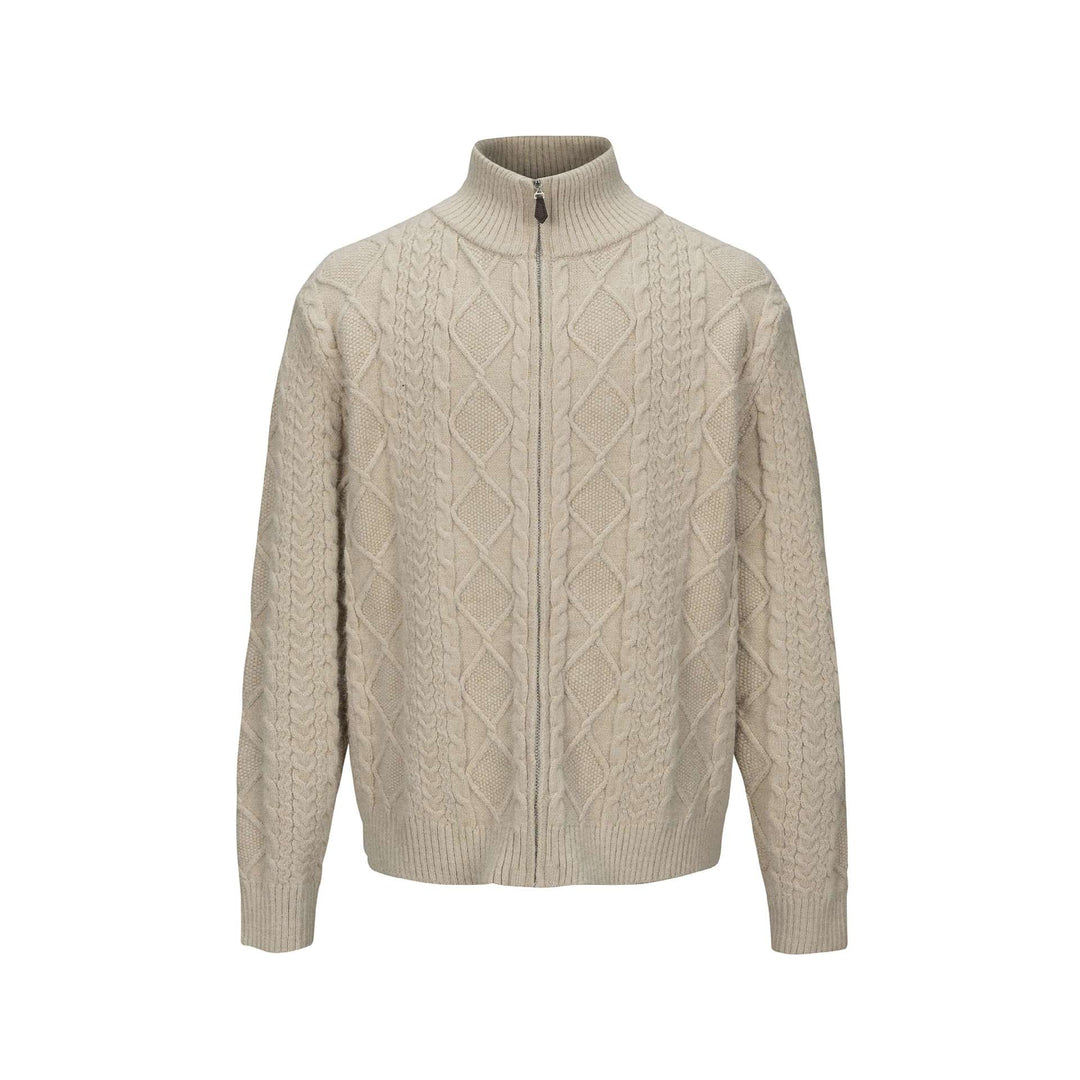 Herren Strick-Zipjacke mit Zopfmuster und hohem Stehkragen Shop Nory