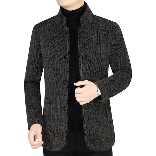 Herren Sakko-Jacke im Blazer-Look mit Stehkragen und Fischgrätstruktur Shop Nory