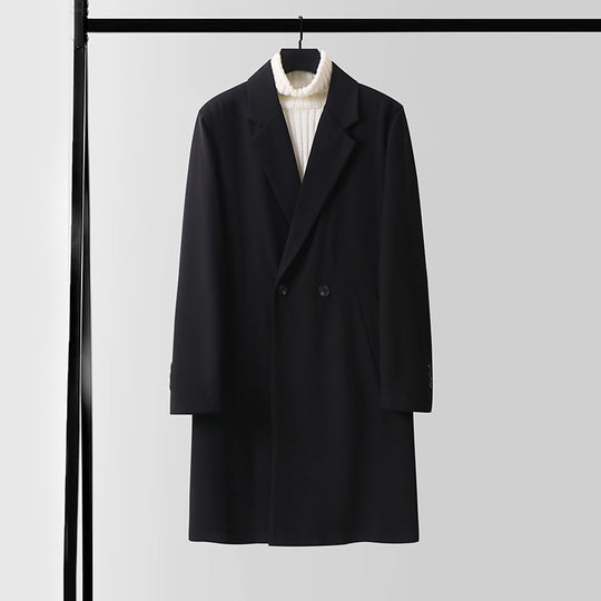Herren Doppelreihiger Wollmix-Mantel mit verlängertem Schnitt und klassischem Revers Shop Nory