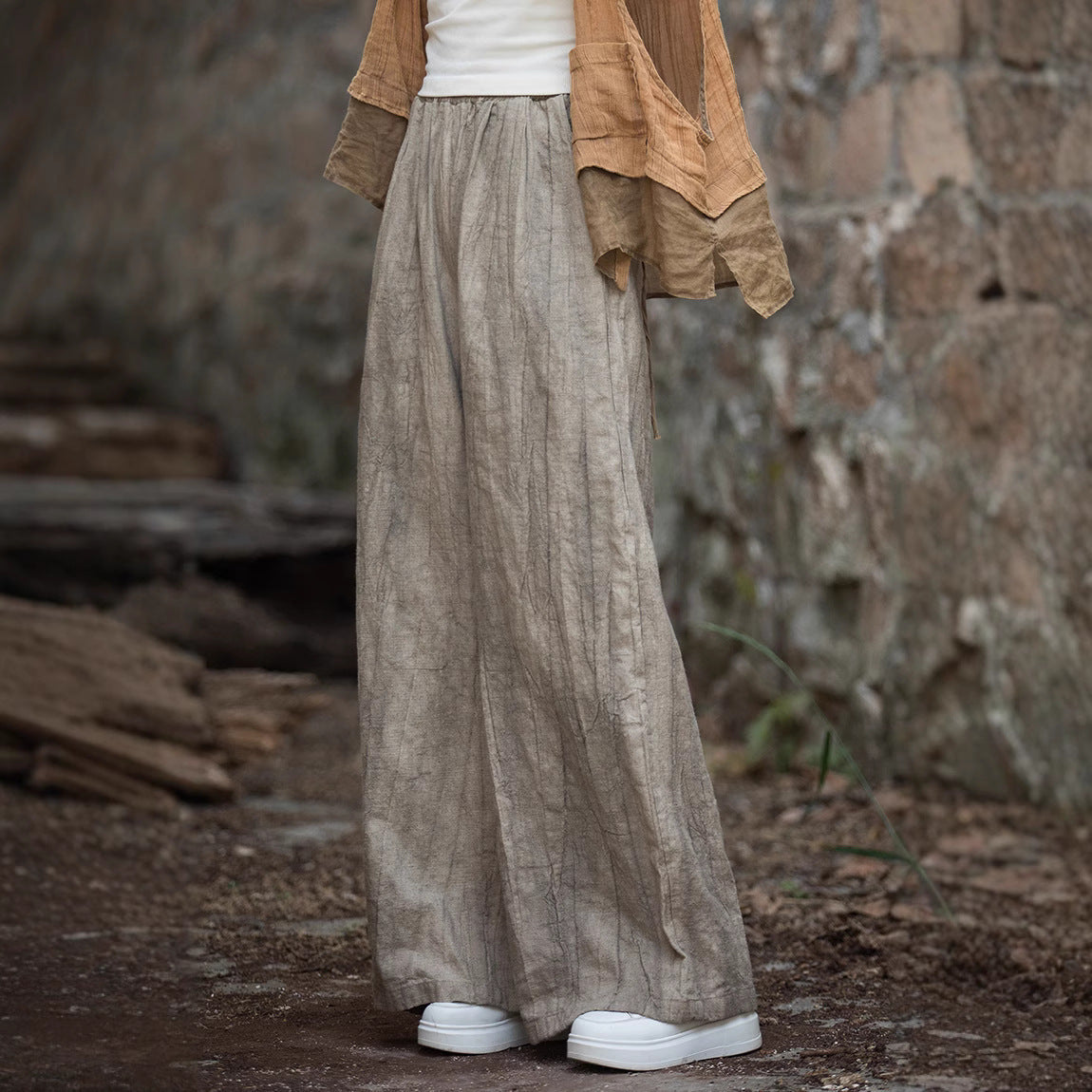Damen weite Leinenhose mit eleganter Textur