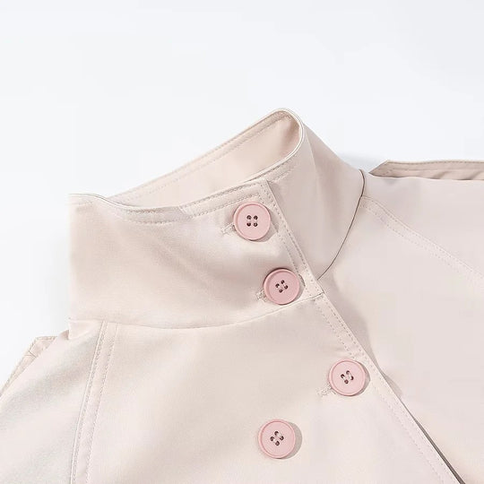 Damen Kurzjacke im Trench‑Stil mit Stehkragen Doppelreihe und Bindegürtel Shop Nory