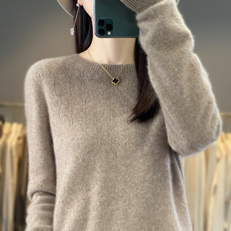 Damen Kuscheliger Midweight Rundhals-Pullover aus Angora-Blend mit feinem Flor und schmalem Bündchen Shop Nory