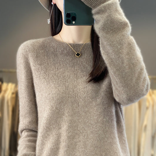 Damen Kuscheliger Midweight Rundhals-Pullover aus Angora-Blend mit feinem Flor und schmalem Bündchen Shop Nory