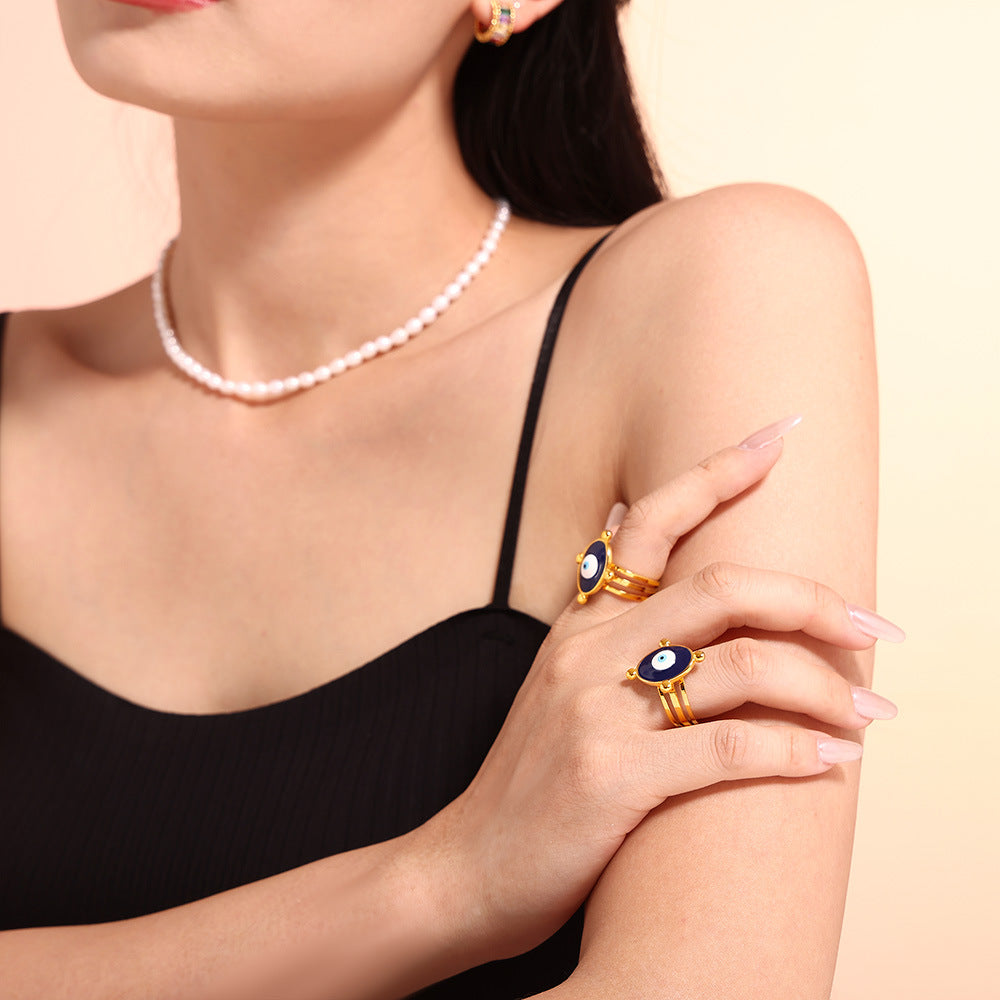 Damen Offener Ring mit Augenmotiven aus hochwertigem Titanstahl Shop Nory