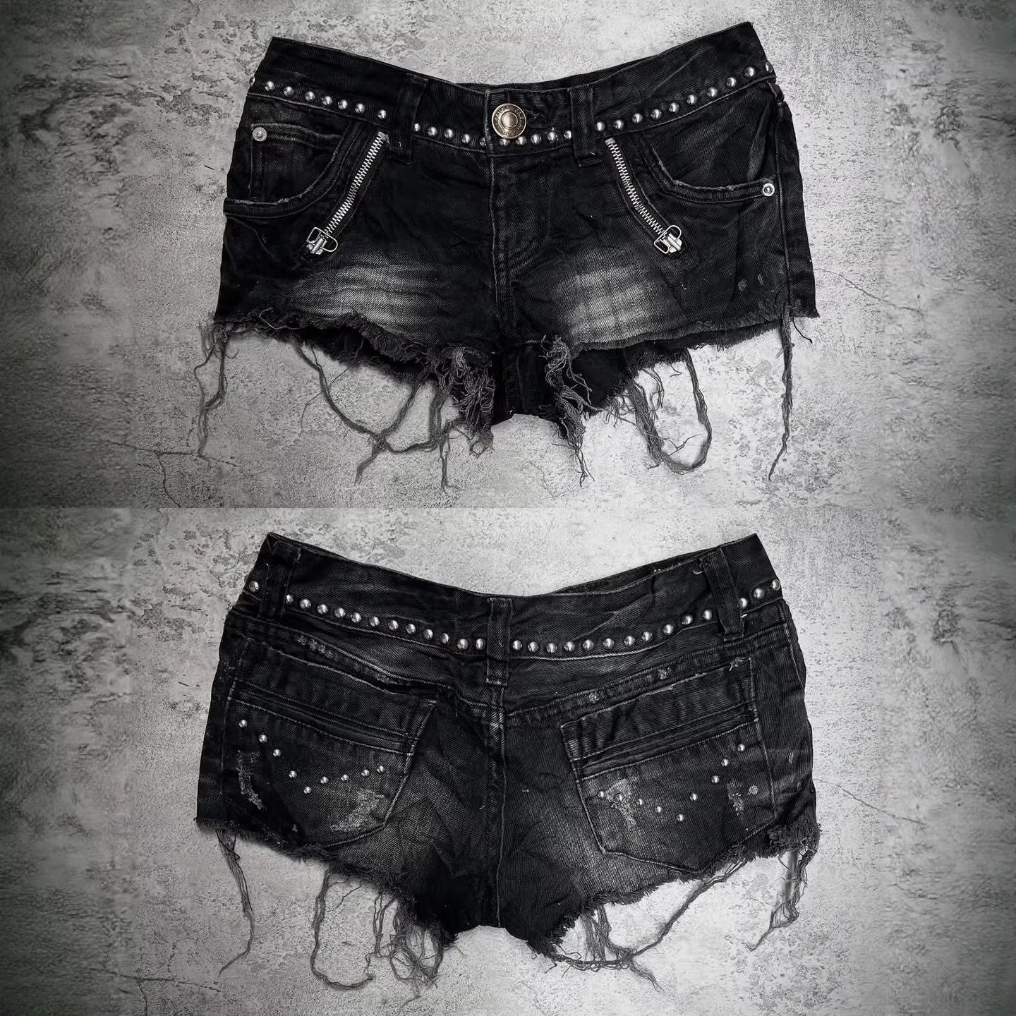 Damen Modische Destroyed Denim-Shorts mit Nieten