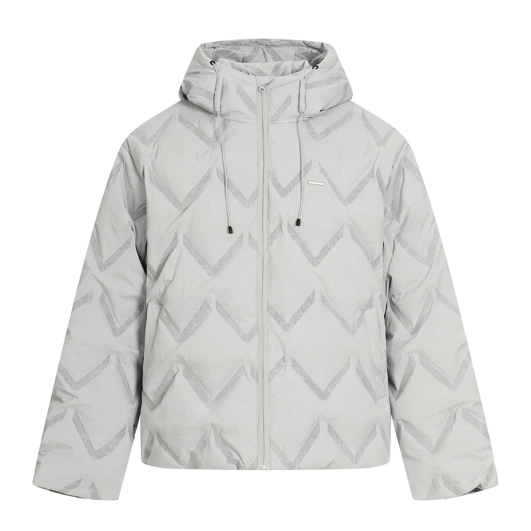 Damen Kurz geschnittene wattierte Kapuzenjacke mit reflektierender Chevron-Steppung Shop Nory