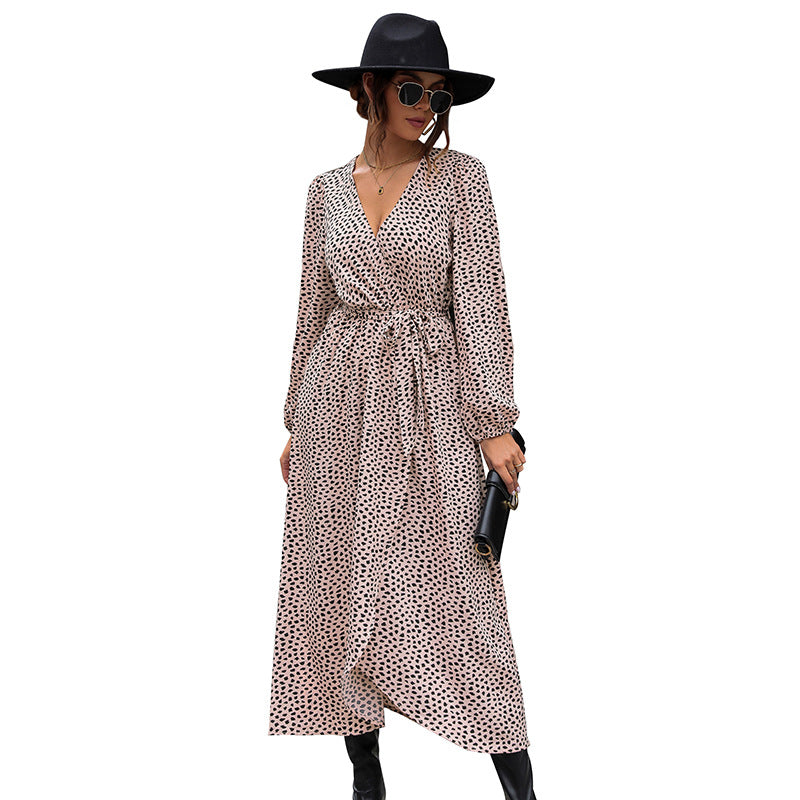 Damen Wickel-Maxikleid mit V-Ausschnitt, Bindegürtel und hohem Seitenschlitz Shop Nory