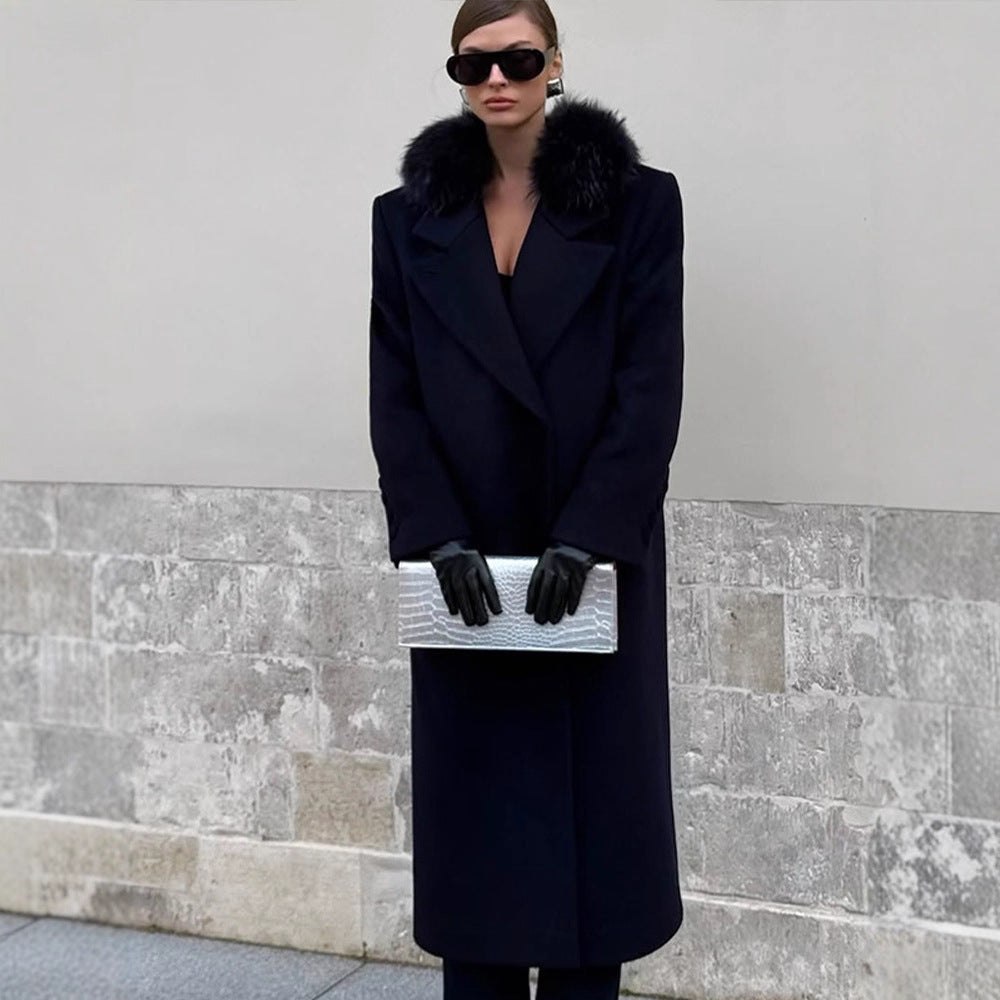 Damen langer Wollmix-Mantel mit großzügigem Kunstpelz‑Schalkragen und Oversize‑Schnitt Shop Nory