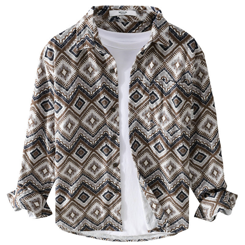 Herren Gemustertes Overshirt im Relaxed-Fit mit geometrischem Diamantprint und Brusttasche Shop Nory