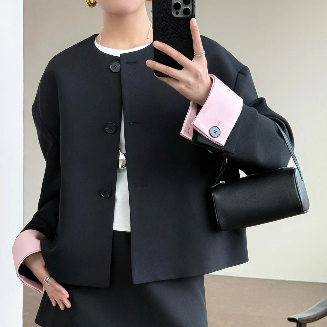 Damen Modische und elegante Jacke mit kontrastierenden Ärmeln Shop Nory