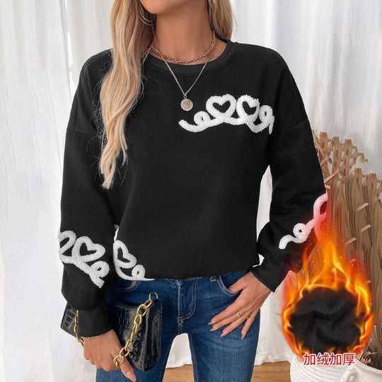 Damen Oversize-Sweatshirt mit Chenille-Herzapplikation und geripptem Saum Shop Nory