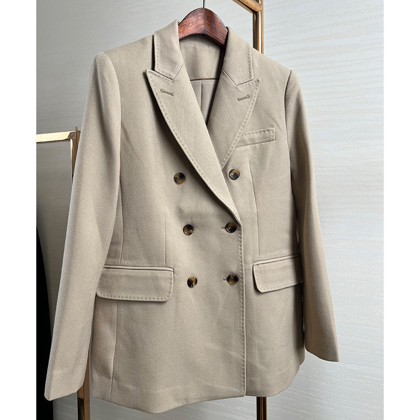 Damen Doppelreihiger taillierter Wollblazer mit Struktur und verstärkten Schultern Shop Nory