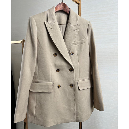 Damen Doppelreihiger taillierter Wollblazer mit Struktur und verstärkten Schultern Shop Nory