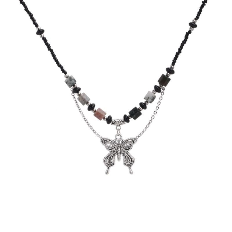 Damen Halskette mit kunstvollem Schmetterlingsanhänger und natürlichen Edelsteinen Shop Nory